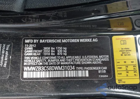 2013 Mini Countryman Cooper from USA, damaged, VIN WMWZB3C58DWM31034